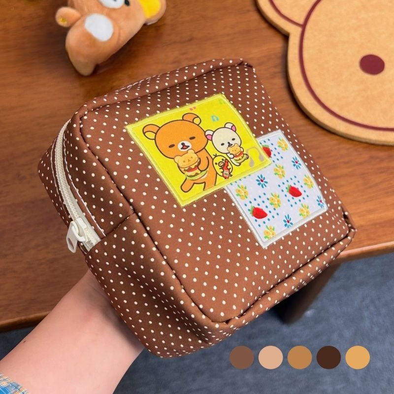 Travel Accessories Pouch - Kawaii Rilakkuma Brown Polka Dot Cosmetic
