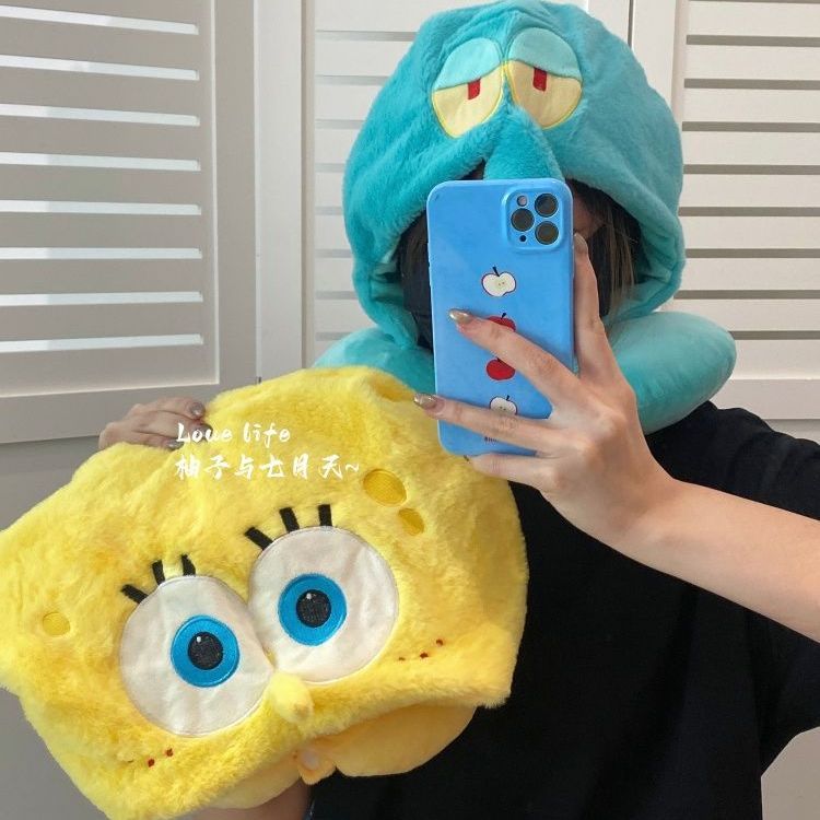 Kawaii Anime SpongeBob Hooded  - Travel Accessories Pillow ulasan dan harga
