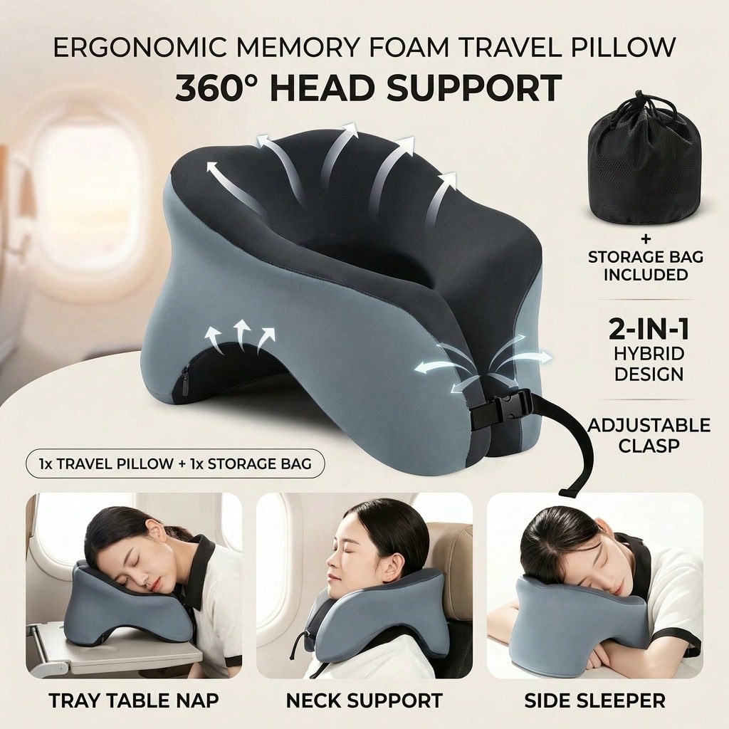 Travel Pillow For Airplanes Wi - Neck Pillow Memory Foam ulasan dan harga