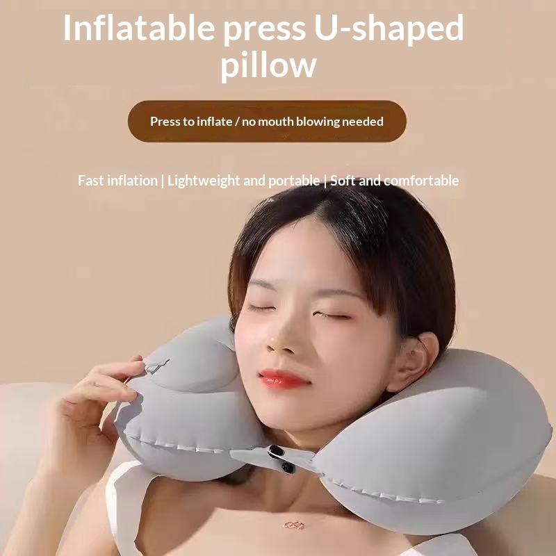 Flocking Self Inflatable Porta - Travel Accessories Pillow ulasan dan harga